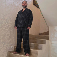 МУЖСКАЯ ПИЖАМА ДВОЙКА ИЗ ЛЬНА И ХЛОПКА В КЛЕТКУ