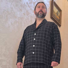 МУЖСКАЯ ПИЖАМА ДВОЙКА ИЗ ЛЬНА И ХЛОПКА В КЛЕТКУ
